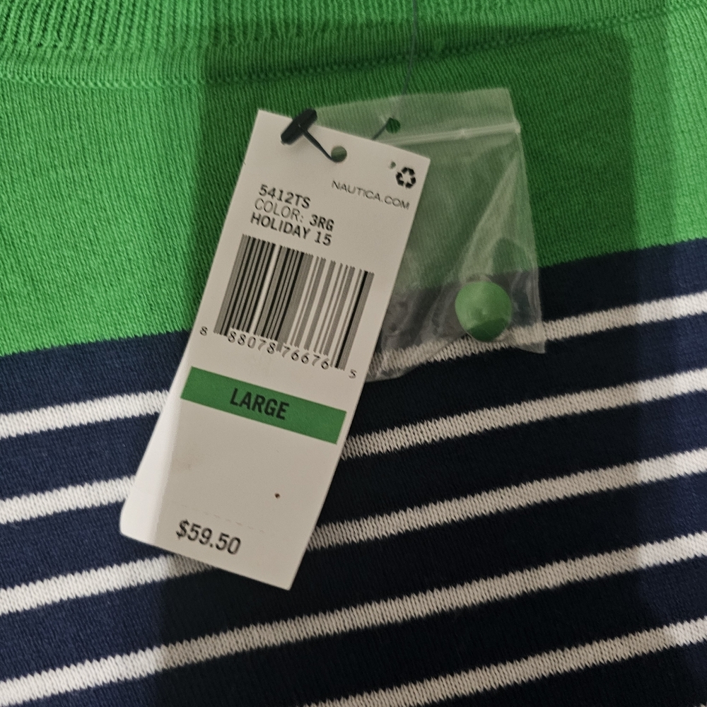 Nautica boatneck Kelly green navy striped sweater nwt - Picture 3 of 5